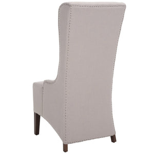Safavieh Becall 20''H Linen Dining Chair With Flat Nail Heads – Elegant Taupe Upholstery & Mahogany Legs MCR4501E