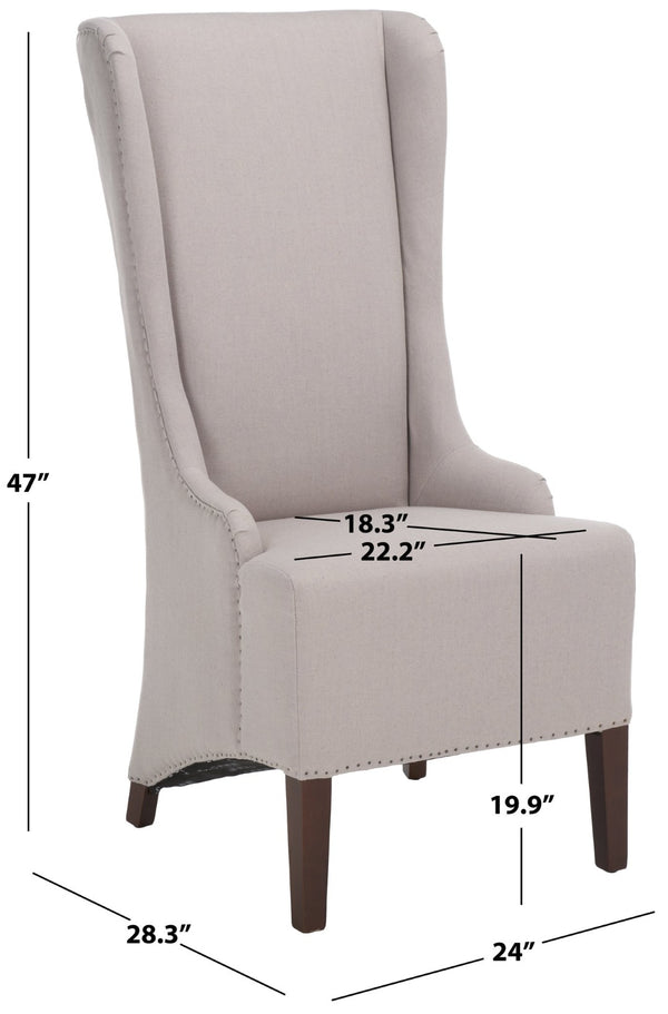 Safavieh Becall 20''H Linen Dining Chair With Flat Nail Heads – Elegant Taupe Upholstery & Mahogany Legs MCR4501E