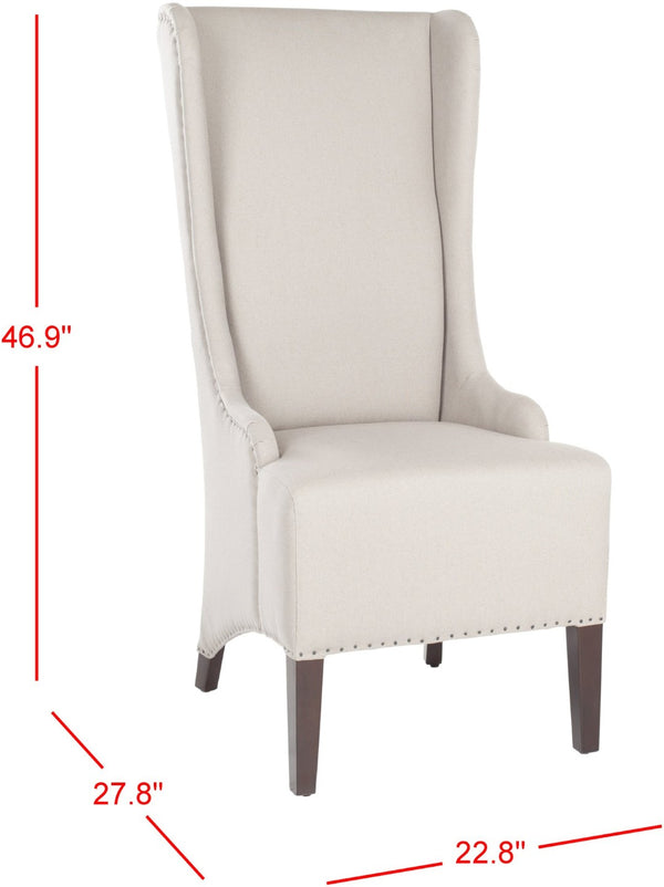 Safavieh Becall 20''H Linen Dining Chair With Flat Nail Heads – Elegant Taupe Upholstery & Mahogany Legs MCR4501E