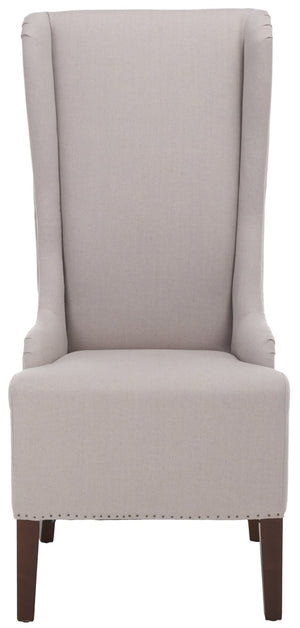 Safavieh Becall 20''H Linen Dining Chair With Flat Nail Heads – Elegant Taupe Upholstery & Mahogany Legs MCR4501E