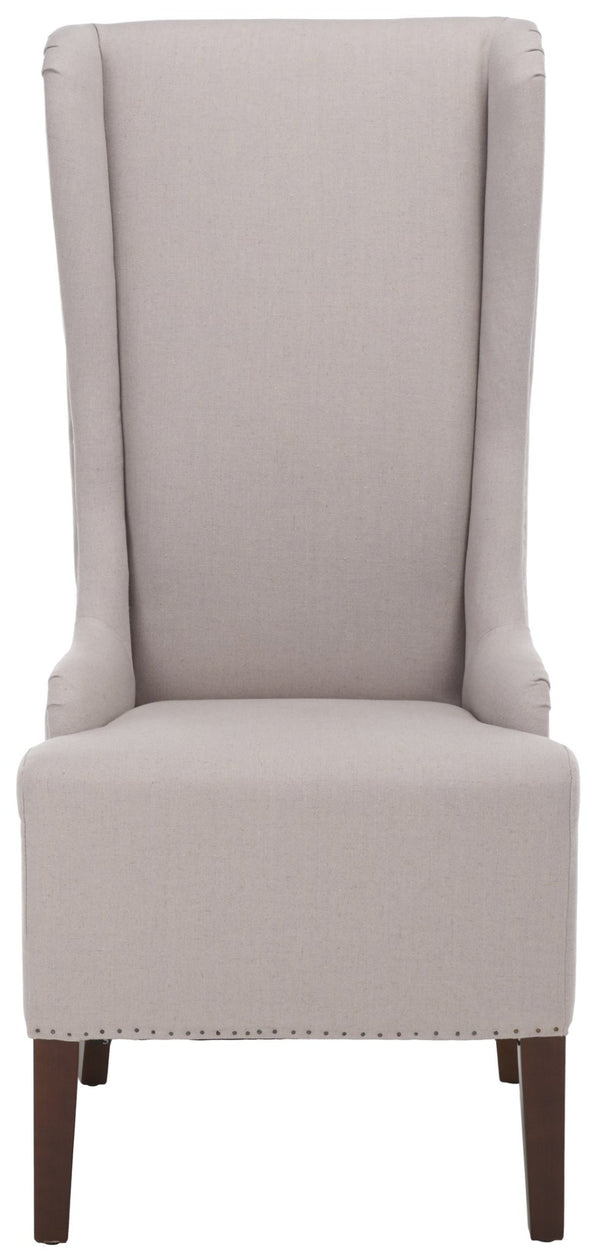 Safavieh Becall 20''H Linen Dining Chair With Flat Nail Heads – Elegant Taupe Upholstery & Mahogany Legs MCR4501E