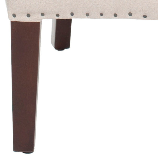 Safavieh Becall 20''H Linen Dining Chair With Flat Nail Heads – Elegant Taupe Upholstery & Mahogany Legs MCR4501E