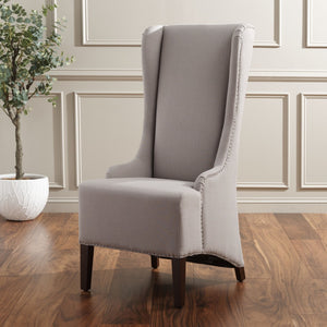Safavieh Becall 20''H Linen Dining Chair With Flat Nail Heads – Elegant Taupe Upholstery & Mahogany Legs MCR4501E