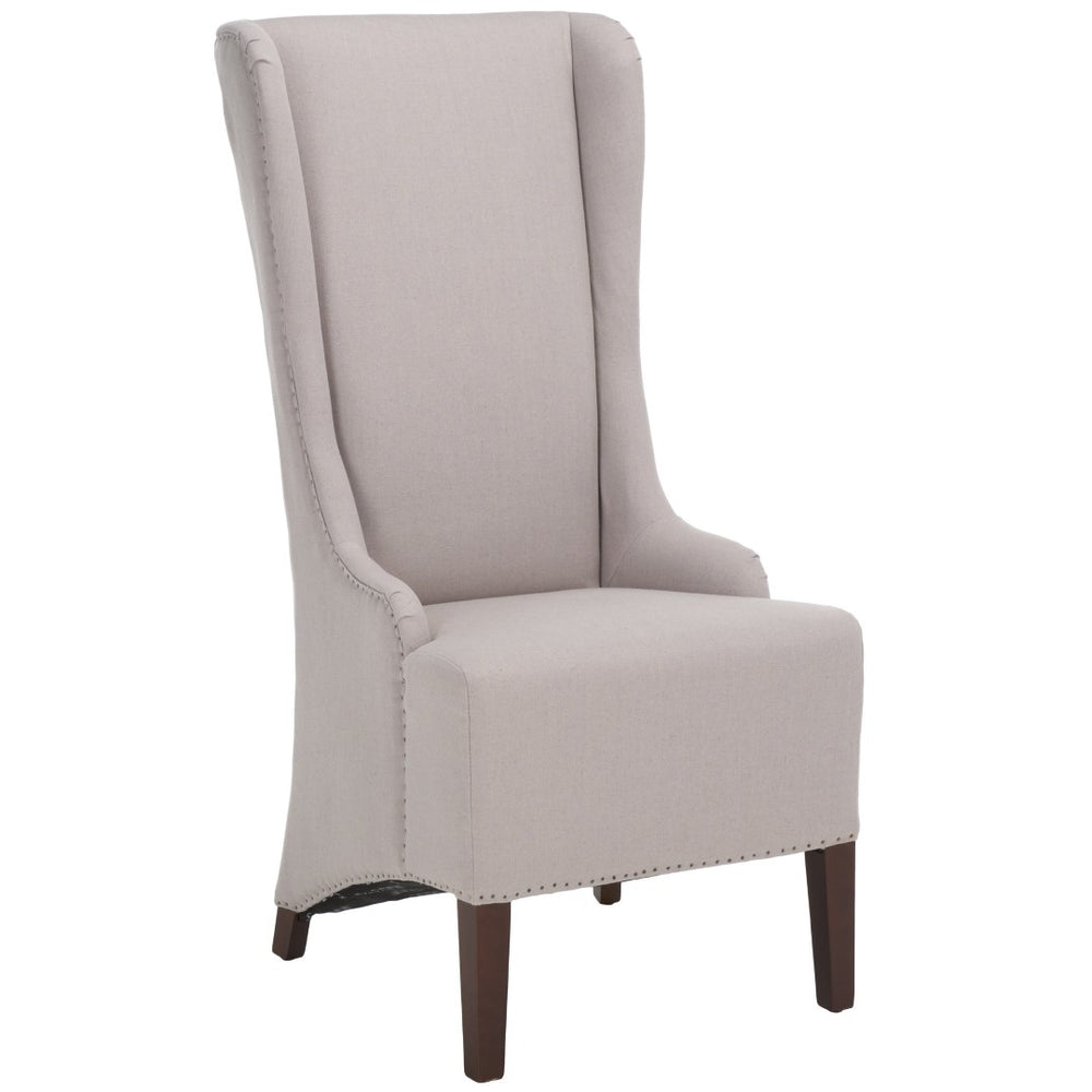 Safavieh Becall 20''H Linen Dining Chair With Flat Nail Heads – Elegant Taupe Upholstery & Mahogany Legs MCR4501E