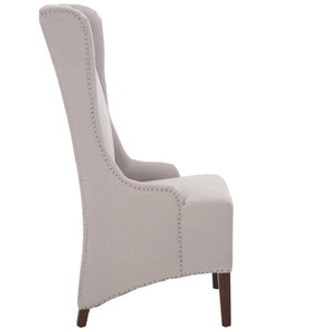 Safavieh Becall 20''H Linen Dining Chair With Flat Nail Heads – Elegant Taupe Upholstery & Mahogany Legs MCR4501E