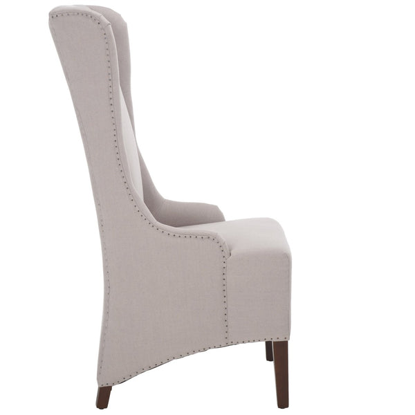Safavieh Becall 20''H Linen Dining Chair With Flat Nail Heads – Elegant Taupe Upholstery & Mahogany Legs MCR4501E