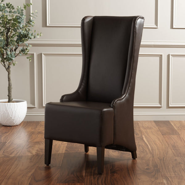Safavieh Becall 20''H Antique Brown Pu Leather Dining Chair With Elegant Tapered Back And Espresso Frame MCR4501N