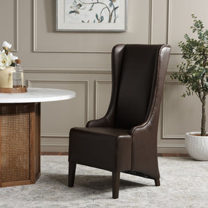 Safavieh Becall 20''H Antique Brown Pu Leather Dining Chair With Elegant Tapered Back And Espresso Frame MCR4501N