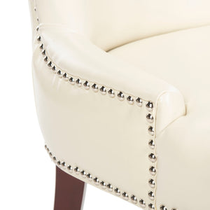 Safavieh Becca High-Back Cream Leather Chair With Silver Nail Heads - Elegant Dining Or Accent Seating MCR4502B