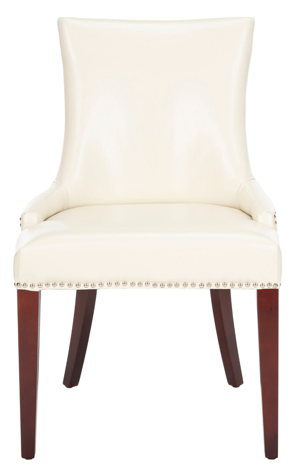Safavieh Becca High-Back Cream Leather Chair With Silver Nail Heads - Elegant Dining Or Accent Seating MCR4502B