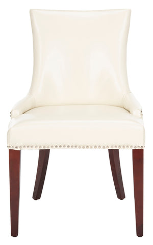 Safavieh Becca High-Back Cream Leather Chair With Silver Nail Heads - Elegant Dining Or Accent Seating MCR4502B