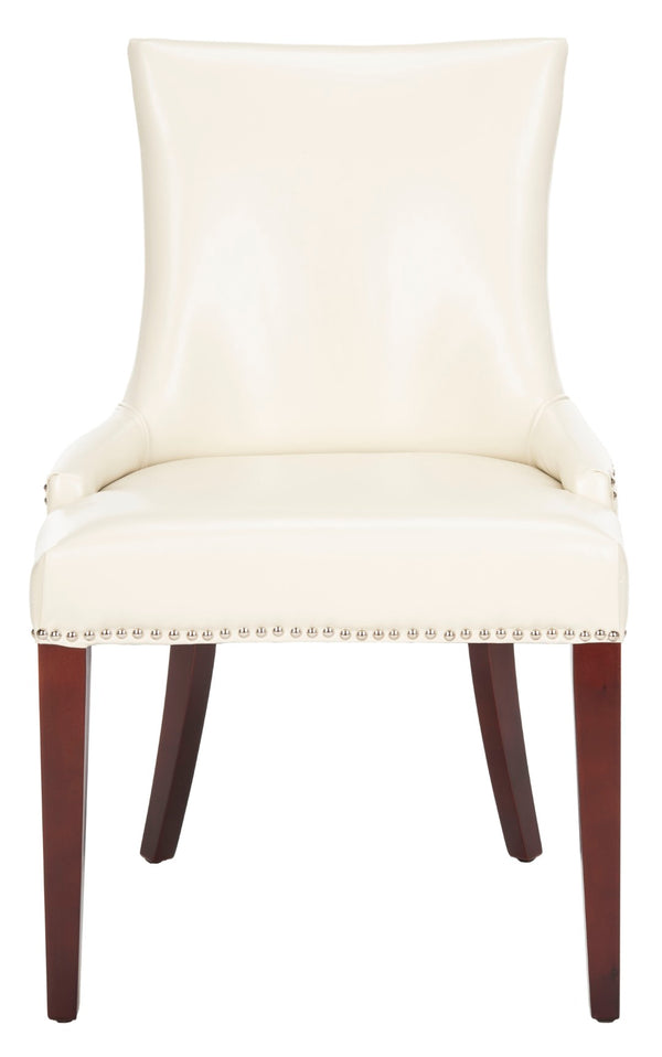 Safavieh Becca High-Back Cream Leather Chair With Silver Nail Heads - Elegant Dining Or Accent Seating MCR4502B