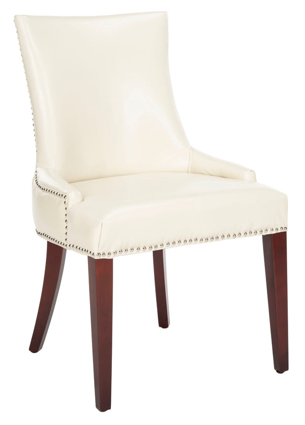 Safavieh Becca High-Back Cream Leather Chair With Silver Nail Heads - Elegant Dining Or Accent Seating MCR4502B