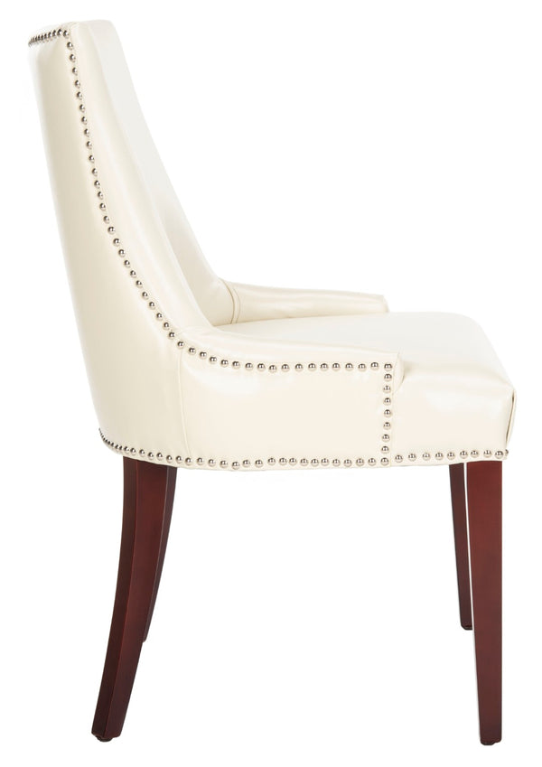 Safavieh Becca High-Back Cream Leather Chair With Silver Nail Heads - Elegant Dining Or Accent Seating MCR4502B