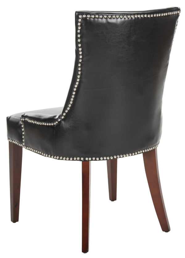 Safavieh Becca 19''H Leather Dining Chair - Elegant Black Upholstery With Silver Nail Heads & Birch Wood Legs MCR4502C