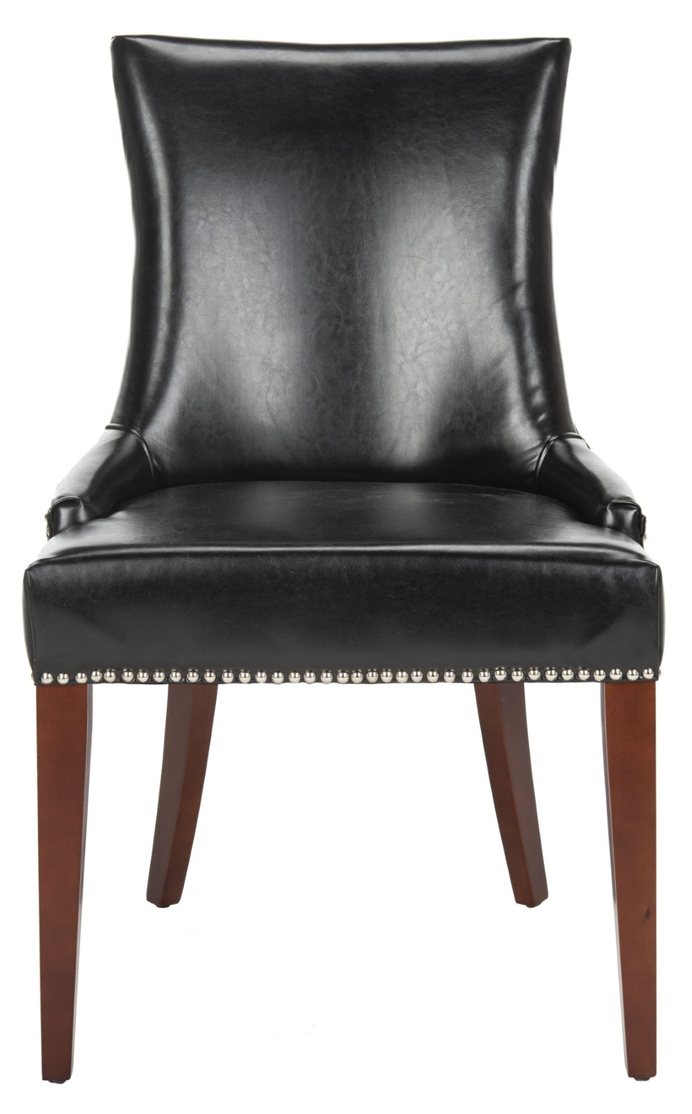 Safavieh Becca 19''H Leather Dining Chair - Elegant Black Upholstery With Silver Nail Heads & Birch Wood Legs MCR4502C
