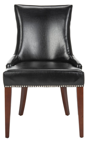 Safavieh Becca 19''H Leather Dining Chair - Elegant Black Upholstery With Silver Nail Heads & Birch Wood Legs MCR4502C
