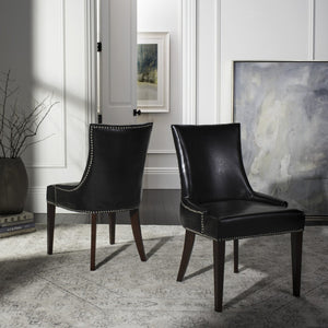 Safavieh Becca 19''H Leather Dining Chair - Elegant Black Upholstery With Silver Nail Heads & Birch Wood Legs MCR4502C