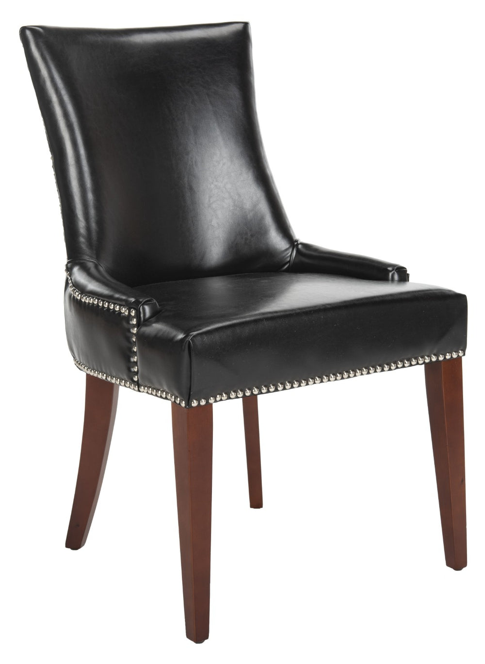 Safavieh Becca 19''H Leather Dining Chair - Elegant Black Upholstery With Silver Nail Heads & Birch Wood Legs MCR4502C