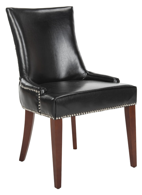 Safavieh Becca 19''H Leather Dining Chair - Elegant Black Upholstery With Silver Nail Heads & Birch Wood Legs MCR4502C