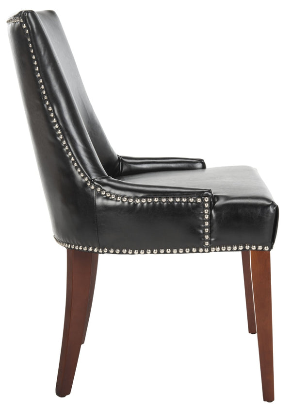 Safavieh Becca 19''H Leather Dining Chair - Elegant Black Upholstery With Silver Nail Heads & Birch Wood Legs MCR4502C