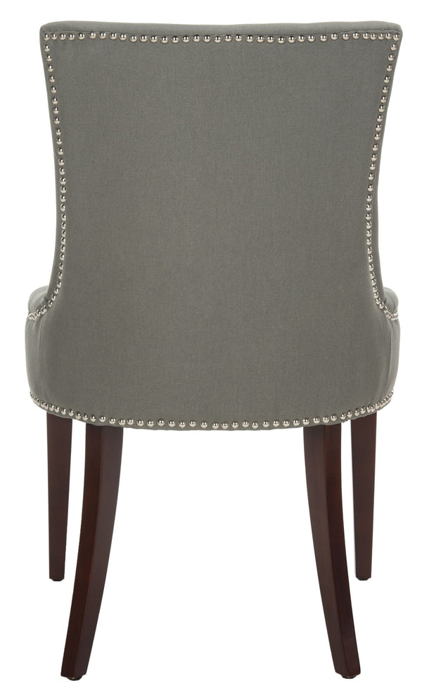 Safavieh Becca 19''H Sea Mist Linen Dining Chair With Silver Nailheads And Elegant Cherry Mahogany Legs MCR4502D