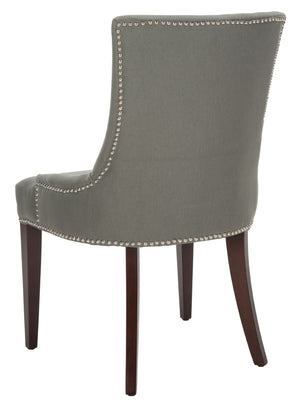 Safavieh Becca 19''H Sea Mist Linen Dining Chair With Silver Nailheads And Elegant Cherry Mahogany Legs MCR4502D