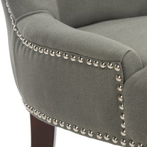 Safavieh Becca 19''H Sea Mist Linen Dining Chair With Silver Nailheads And Elegant Cherry Mahogany Legs MCR4502D
