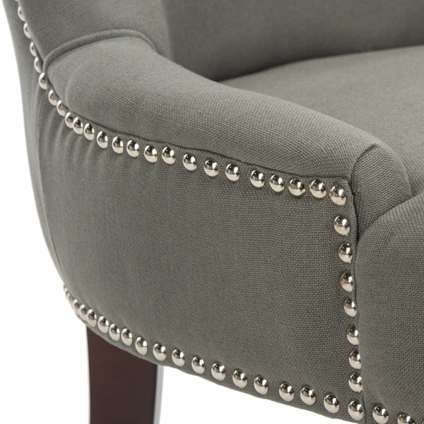 Safavieh Becca 19''H Sea Mist Linen Dining Chair With Silver Nailheads And Elegant Cherry Mahogany Legs MCR4502D