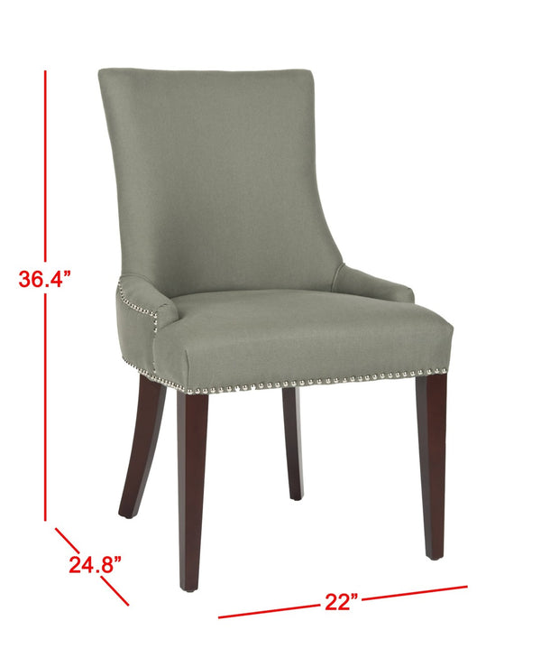 Safavieh Becca 19''H Sea Mist Linen Dining Chair With Silver Nailheads And Elegant Cherry Mahogany Legs MCR4502D