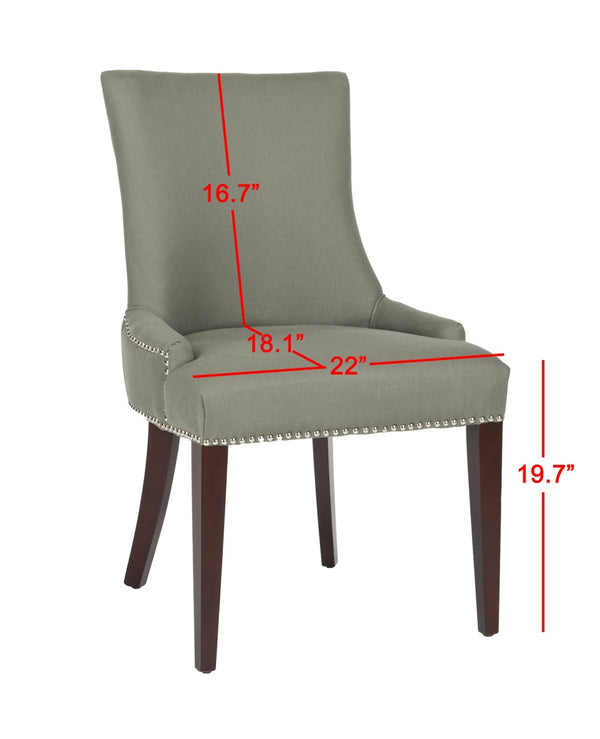 Safavieh Becca 19''H Sea Mist Linen Dining Chair With Silver Nailheads And Elegant Cherry Mahogany Legs MCR4502D