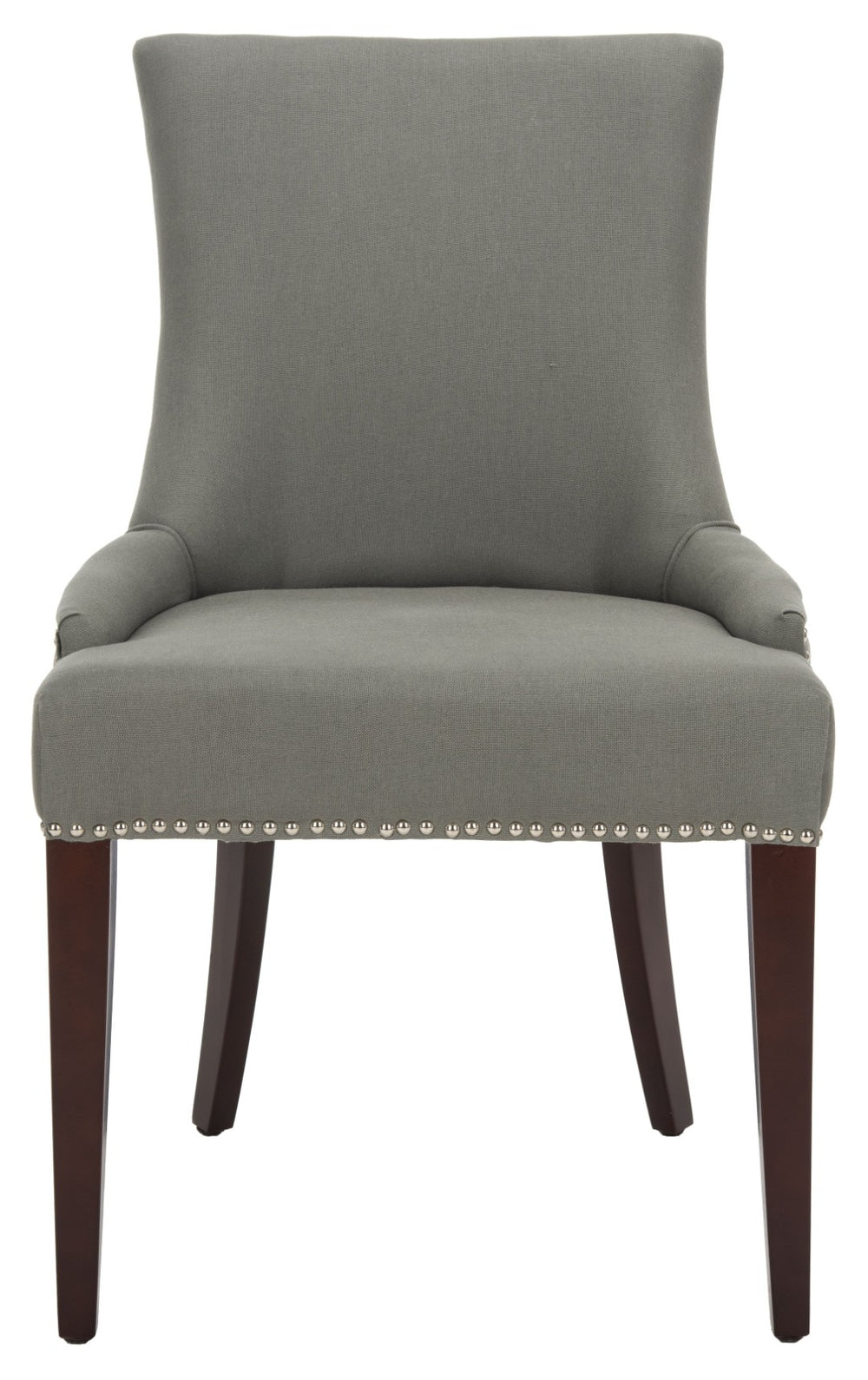 Safavieh Becca 19''H Sea Mist Linen Dining Chair With Silver Nailheads And Elegant Cherry Mahogany Legs MCR4502D