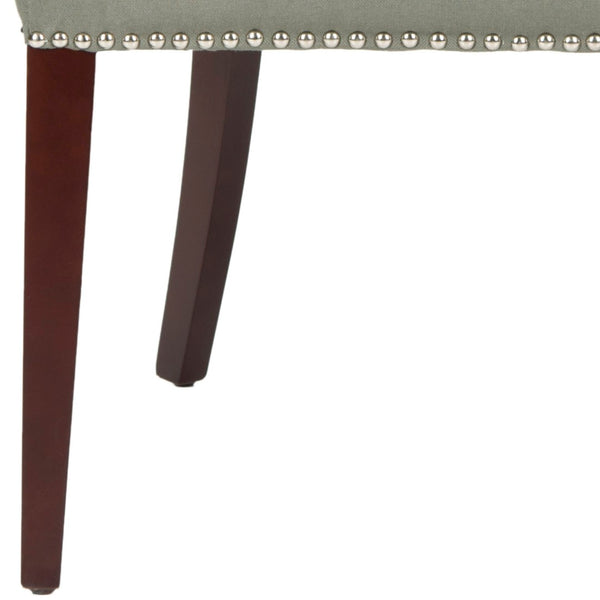 Safavieh Becca 19''H Sea Mist Linen Dining Chair With Silver Nailheads And Elegant Cherry Mahogany Legs MCR4502D