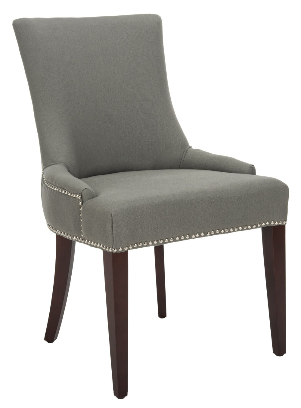 Safavieh Becca 19''H Sea Mist Linen Dining Chair With Silver Nailheads And Elegant Cherry Mahogany Legs MCR4502D