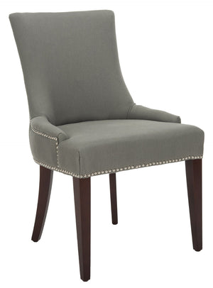 Safavieh Becca 19''H Sea Mist Linen Dining Chair With Silver Nailheads And Elegant Cherry Mahogany Legs MCR4502D