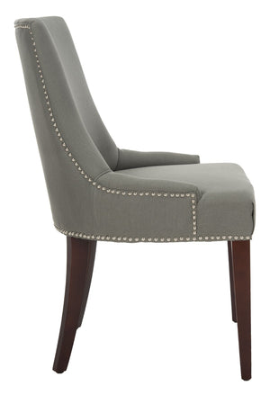 Safavieh Becca 19''H Sea Mist Linen Dining Chair With Silver Nailheads And Elegant Cherry Mahogany Legs MCR4502D