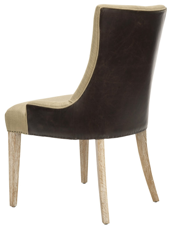 Safavieh Becca 19"H Elegant Linen & Leather Dining Chair With Nail-Head Trim For Stylish Comfort MCR4502M
