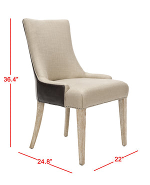 Safavieh Becca 19"H Elegant Linen & Leather Dining Chair With Nail-Head Trim For Stylish Comfort MCR4502M