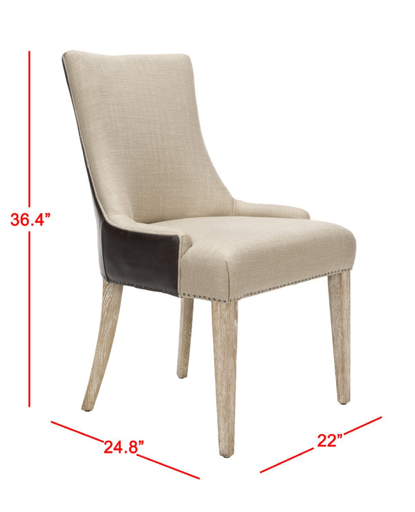 Safavieh Becca 19"H Elegant Linen & Leather Dining Chair With Nail-Head Trim For Stylish Comfort MCR4502M