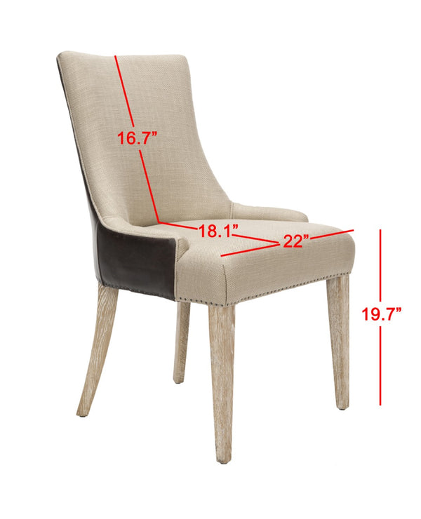Safavieh Becca 19"H Elegant Linen & Leather Dining Chair With Nail-Head Trim For Stylish Comfort MCR4502M