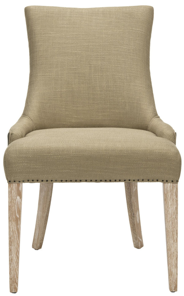 Safavieh Becca 19"H Elegant Linen & Leather Dining Chair With Nail-Head Trim For Stylish Comfort MCR4502M