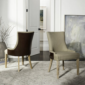 Safavieh Becca 19"H Elegant Linen & Leather Dining Chair With Nail-Head Trim For Stylish Comfort MCR4502M