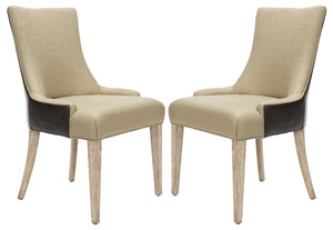 Safavieh Becca 19"H Elegant Linen & Leather Dining Chair With Nail-Head Trim For Stylish Comfort MCR4502M