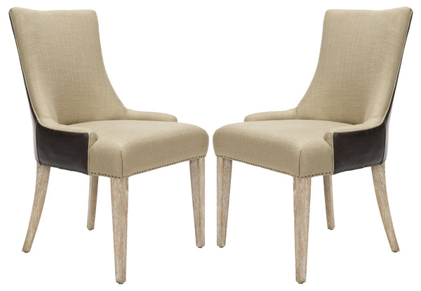 Safavieh Becca 19"H Elegant Linen & Leather Dining Chair With Nail-Head Trim For Stylish Comfort MCR4502M