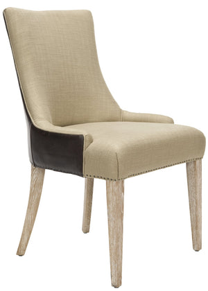 Safavieh Becca 19"H Elegant Linen & Leather Dining Chair With Nail-Head Trim For Stylish Comfort MCR4502M