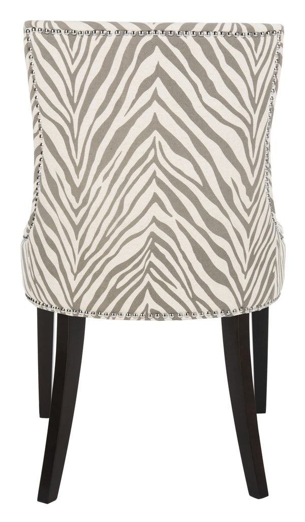 Safavieh Becca Grey And Ivory Zebra Dining Chair With High Back, Sloped Arms, And Silver Nail-Head Trim MCR4502N