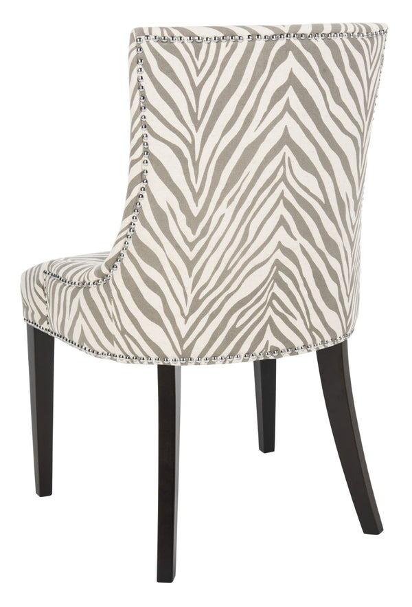 Safavieh Becca Grey And Ivory Zebra Dining Chair With High Back, Sloped Arms, And Silver Nail-Head Trim MCR4502N