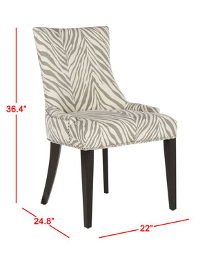Safavieh Becca Grey And Ivory Zebra Dining Chair With High Back, Sloped Arms, And Silver Nail-Head Trim MCR4502N