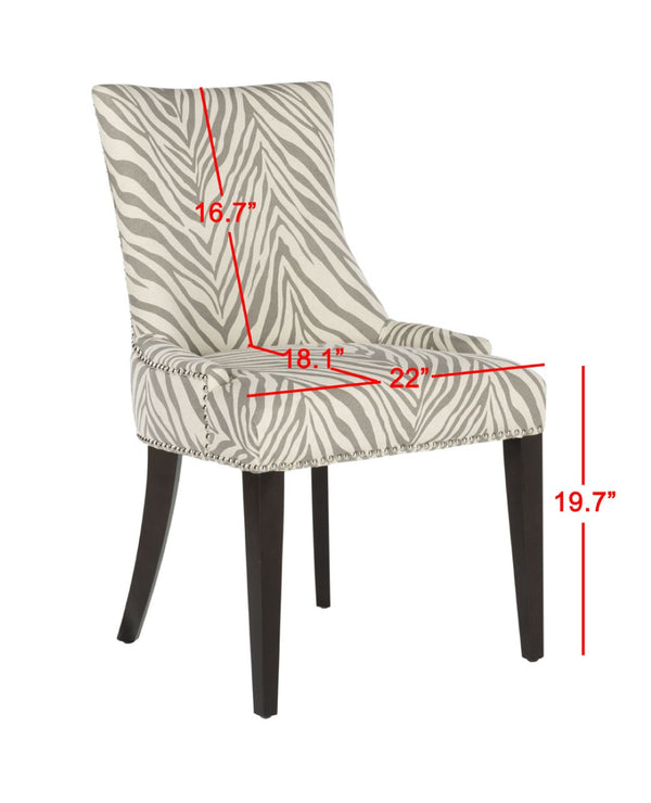 Safavieh Becca Grey And Ivory Zebra Dining Chair With High Back, Sloped Arms, And Silver Nail-Head Trim MCR4502N