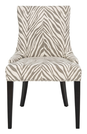 Safavieh Becca Grey And Ivory Zebra Dining Chair With High Back, Sloped Arms, And Silver Nail-Head Trim MCR4502N